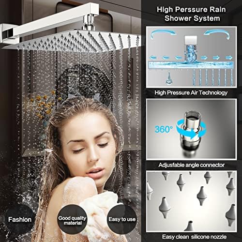 Chrome Rain Shower System Faucet Set with Handheld, 10 inch - Image 3