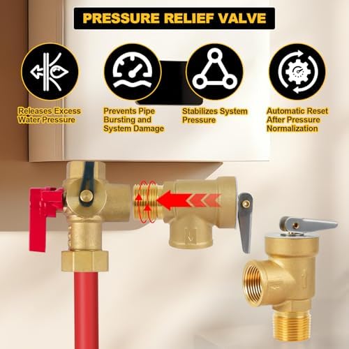 3/4 Inch Tankless Water Heater Valve Kit with Pressure Relief Valve and Ball Valve,Clean Brass & NPT Thread - Image 5