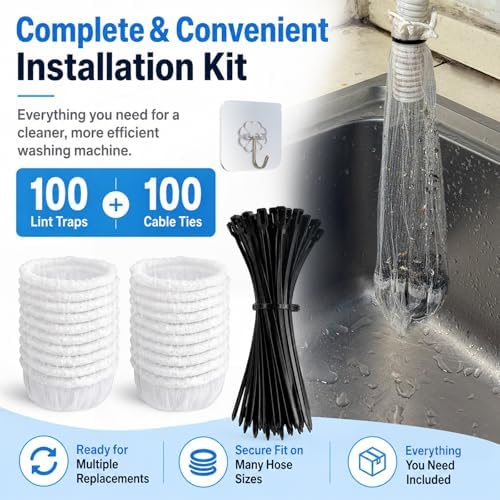 100 Pack Washing Machine Hose Lint Traps with Cable Ties, Drain Filter Bags - Image 5