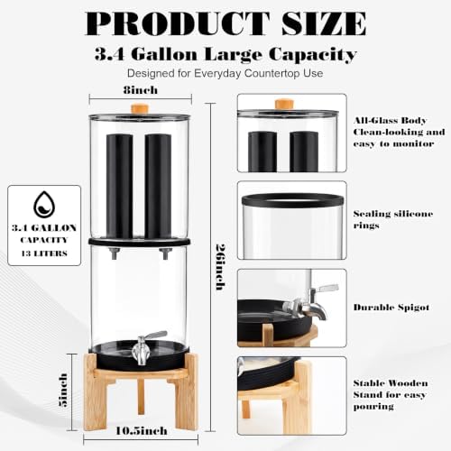 3.4 Gal Gravity Fed Water Filtration System, Glass Water Filter Dispenser - Image 2