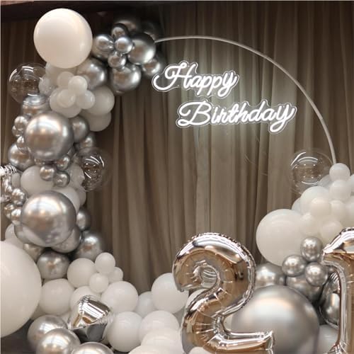 136pcs White and Silver Balloons Garland Arch Kit With Clear Balloons - Image 5