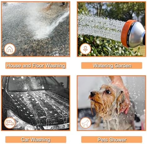 Garden Hose Nozzle, Dog Washing Hose Attachment, 8 Patterns Hose Sprayer High Pressure Metal Water Hose Nozzle with Soap Dispenser Bottle Dog Bath Brush Car Washing Mitt for Pet Garden Car Washing - Image 7