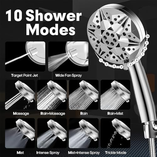 High Pressure Handheld Shower Head – 10 Spray Modes with Rain & Massage, Anti-Clog Nozzles, Power Rinse for Tile, Soap & Pets, Chrome Finish, Easy Installation - Image 5