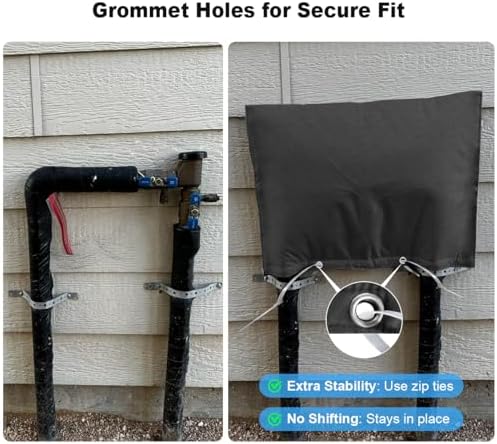 Outdoor Pipe Insulation Cover, Waterproof Backflow Preventer Cover for Winter Freeze Protection, Heavy-Duty 5-Layer Fabric Insulated Wrap for Sprinklers and Valves 30W x 24H inches -Black - Image 5