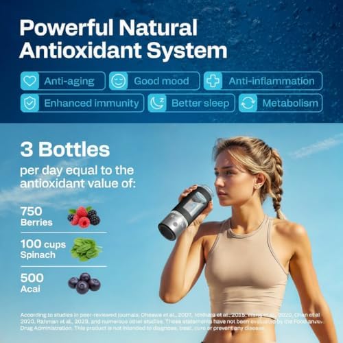 Hydrogen Water Bottle | Large 16.2 oz (480 ml) Hydrogen Water Bottle Generator 3000ppb | Hydrogenator Machine | SPE/PEM Hydrogenated Ionizer Generator (Steel w/Black) - Image 4