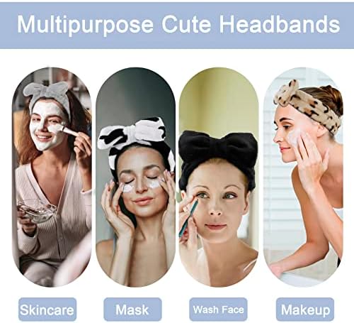 Ondder 8 Pack Spa Headbands for Face Washing - Fluffy Shower Cosmetic Face Wash Head Bands for Women & Girls - Leopard & Polka Dot Solid Color - Image 4