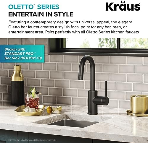 KRAUS Oletto Single Handle Kitchen Bar Faucet with QuickDock Top Mount Installation Assembly in Matte Black, KPF-2600MB - Image 4
