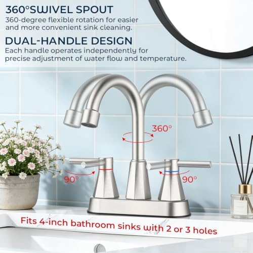 4-Inch Centerset Bathroom Sink Faucet 2-Handle, Brushed Nickel - Image 3