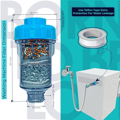Hard Water Filter for Machines | Inline Water Filter | 3/4" BSP Thread | With Teflon Tape | For Automatic Washing Machines | 1 Unit - Image 6