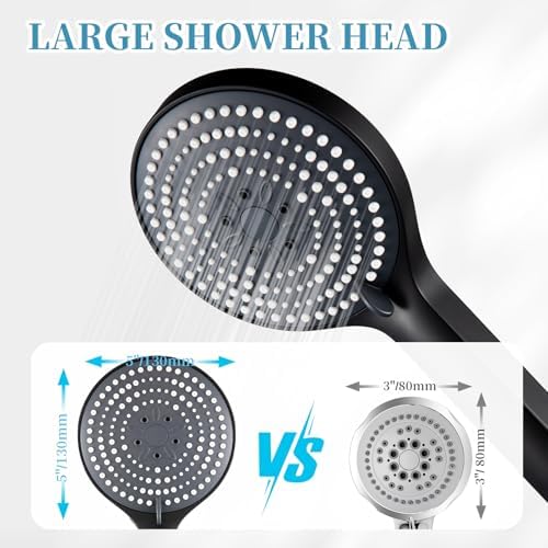 OFFO Handheld Shower Head Set, 6-Mode High Pressure Handheld Sprayer with 60 in Stainless Steel Shower Hose, High Flow Large Powerful Boosting Handheld Showerhead for Low Water Pressure, Matte Black - Image 2