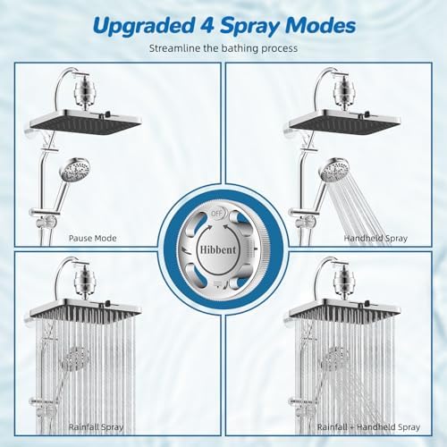 Hibbent 5-spray Dual Filtered Rainfall Shower Head with 10 Spray Handheld - Image 5
