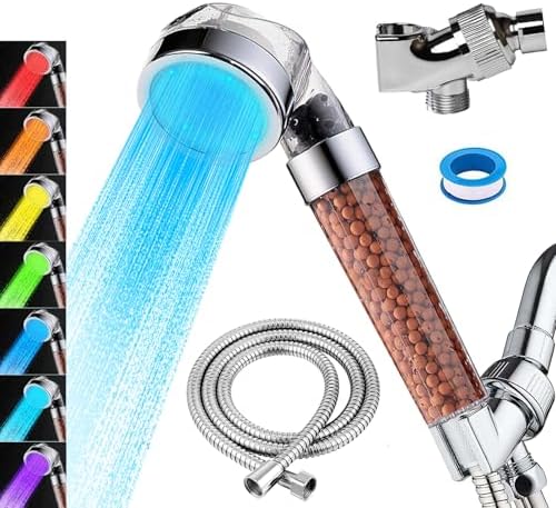 Vacto LED Handheld Shower Head Set with Filtration, Automatic 7-color Changing Shower Head Kit, High Pressure Handheld Shower Head with Hose and Bracket, Water Saving Showerheads with Filtration Beads by Vacto