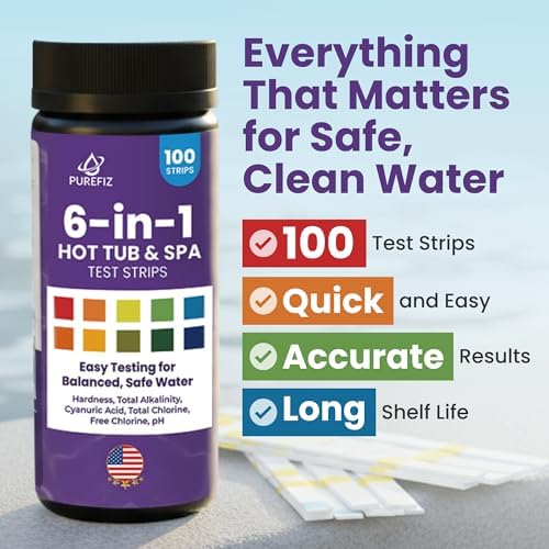 Hot Tub & Spa Test Strips 6-in-1 (100-Pack) - Accurately Monitors pH, Free/Total Chlorine, Alkalinity, Hardness, and Cyanuric Acid - Perfect for Chlorine-Based Spas and Jacuzzis (Not for Bromine) - Image 2