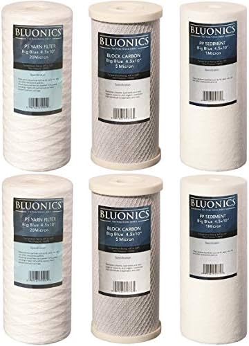 Bluonics String-wound Sediment, CTO Carbon & Sediment (2of each) Filter Set for our Well Water System > 6pcs 4.5" x 10" Whole House Cartridges by BLUONICS