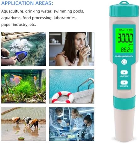 Pool Salt Tester - Multifunctional 5 in 1 Salinity, PH, TDS, EC, and Temperature Meter, Pool Salinity Testing Kit, Digital Salinity Tester for Swimming Pool,Saltwater, Sea Water, Aquarium - Image 7
