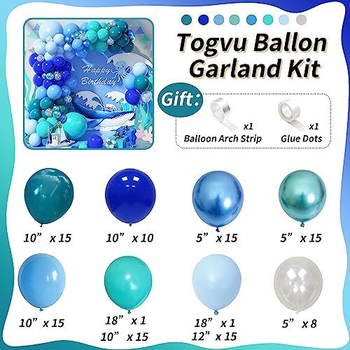 Blue Balloon Garland Arch Kit, 112 Pcs Pastel Baby Light Blue Royal Blue Slate Teal Blue Turquoise Metallic Green Under the Sea Balloon Arch Kit for Boys Ocean Birthday Baby Shower Party Decorations - Image 2