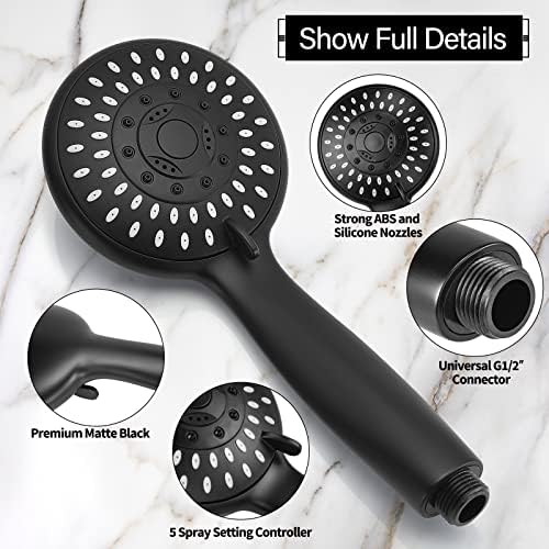 Briout Handheld Shower Head High Pressure 5-Settings with Hose, Matte Black - Image 3