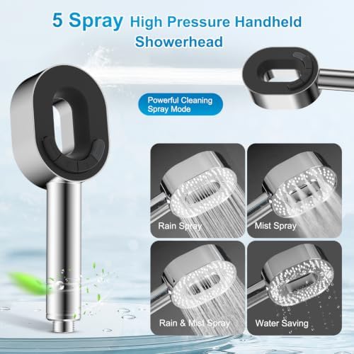 Hibbent 5-Spray Filtered Handheld Showerhead with All Metal Holder, Chrome - Image 2
