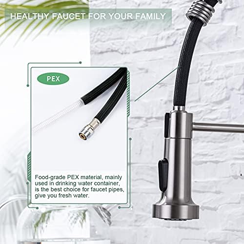 WEWE Pull-Down Kitchen Faucet, 2-Mode Sprayer, Brushed Nickel - Image 4
