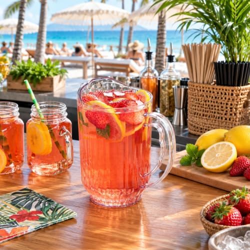 Restaurantware 60 oz Clear Plastic Water Pitcher, Ribbed Carafe, 1 Count - Image 4