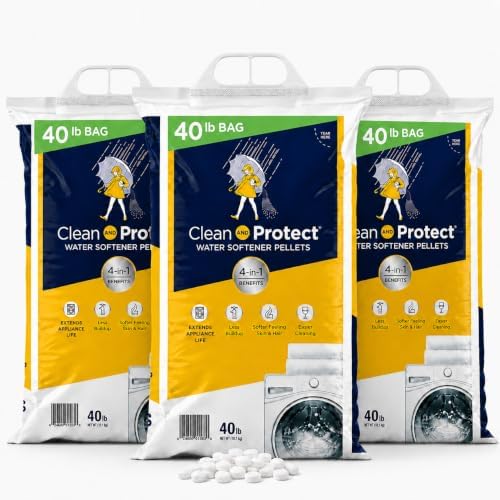 3 Pack Clean and Protect Water Softener Salt Pellets – (40 lb Bags, 120 lbs Total) – Reduces Scale, Softens Hard Water, Appliance Efficiency, Compatible with Water Systems by Unknown