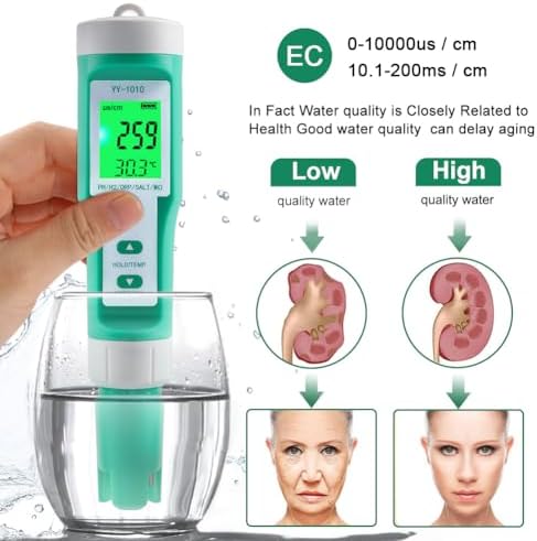Hydrogen Water Tester 10 in 1 Resistivity/Fertility/H2/pH/TDS/EC/ORP/S.G/Salt/Temp Meter with ATC pH Meter,0.01 High Accuracy pH Tester Digital,TDS Meter PPM Meter for Drinking,Hydroponics,Pool. - Image 6