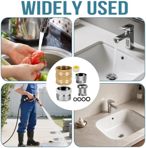 4Pcs Brass Faucet to Hose Adapter with Aerator, Sink Hose Adapter Set with Washers & Tape – Fits G1/2" Female, 55/64" Female, and 15/16" Male, Connects to 3/4" GHT Garden Hoses - Image 7