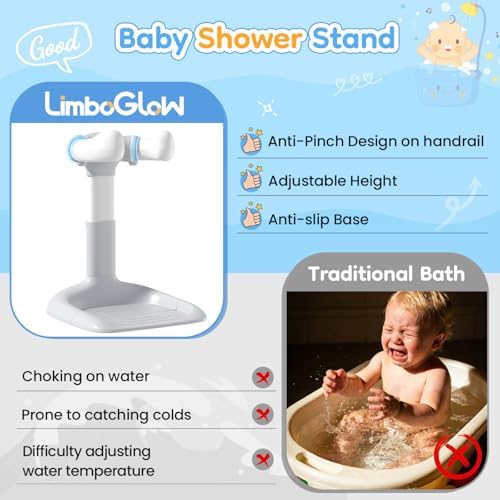 Upgraded Baby Shower Stand with Anti-Pinch Silicone & Anti-Slip Base, Adjustable Height Baby Bath Standing Support, Soporte para Bañera de Bebé Assist Holder for 6-36 Months Toddler, Ideal Gift, Gray - Image 4