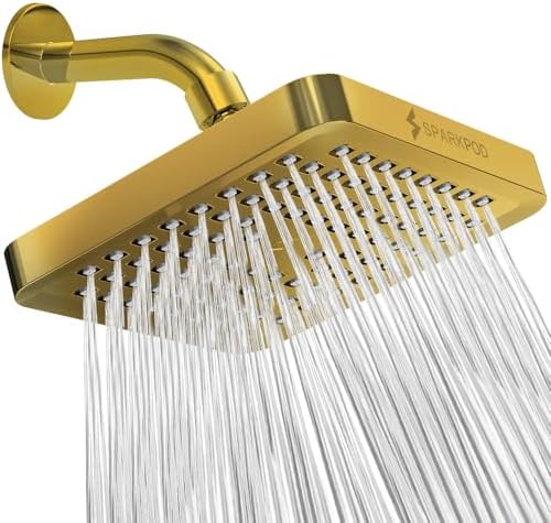 SparkPod Rain Shower Head, 6 Inch Square, Egyptian Gold Finish by SparkPod