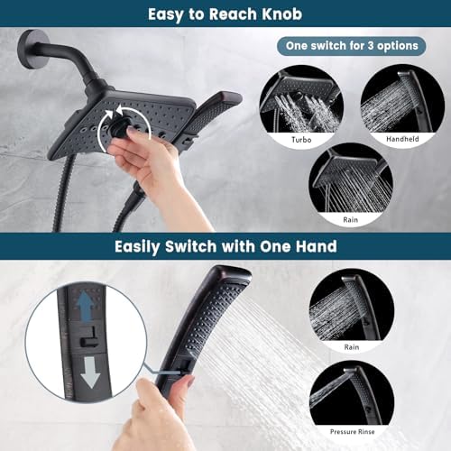 BRIGHT SHOWERS High Pressure Dual Shower Head Combo, Oil Rubbed Bronze Rainfall Showerhead with Detachable Handheld, 60" Stainless Steel Hose, Four Spray Settings - Image 2