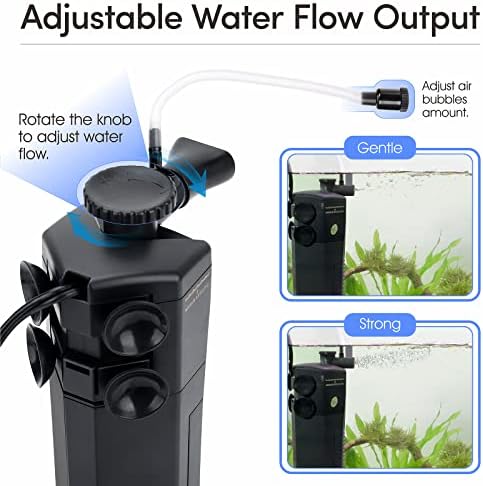 hygger Aquarium Internal Filter, 170GPH Silent Power Filter for 15-30 Gallon Corner Installation, Triple Filtration with Adjustable Flow and Spray Bar - Image 3