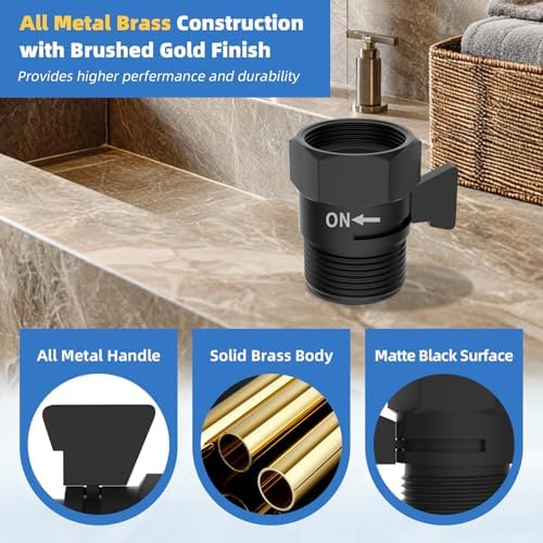 Hibbent All Metal 1 Pack Shower Head Flow Control Valve, G1/2 Brass Shut-off Valve with Metal Handle Lever, Shut OFF Water Flow Control Regulator for Handheld Shower, or Bidet Sprayer, Matte Black - Image 2