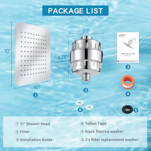 10'' High Pressure Filtered Shower Head Combo 20 Stage Shower Filter for Hard Water, Removes Chlorine & Harmful Substances (Chrome Polished) - Image 7