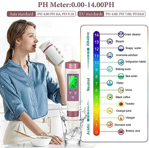 PH Meter 7-in-1 Tds Meter/Salinity Tester/pH Meter/EC Meter/Orp Meter/S.G Meter/Temp ph Tester Digital,PH Meter for Water 0.01pH Accuracy,Tds Meter with ATC. - Image 5