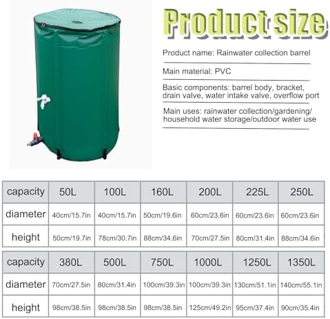 Portable Foldable Rainwater Harvesting Barrel with Filter Green Garden Water Storage Tank Rain Collector for Efficient Water Management(Noir,160L) - Image 2