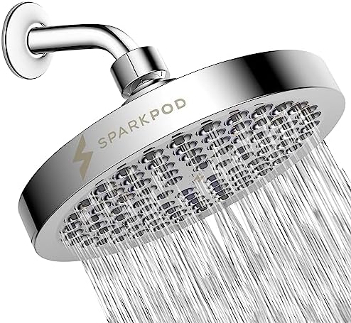 SparkPod Rain Shower Head, 6 Inch Round, Luxury Polished Chrome Finish by SparkPod