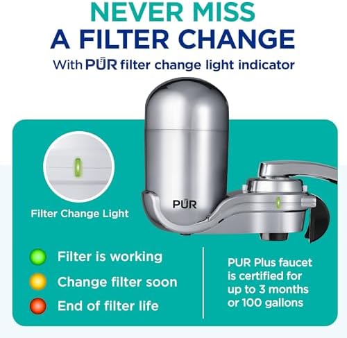 PUR Plus Vertical Faucet Mount Water Filtration System, Lead-Reducing Filter, Great-Tasting, Easy Install, Lasts 100 Gallons, Faucet Water Filter, Compatible with Sinks with External Aerators, Chrome - Image 6