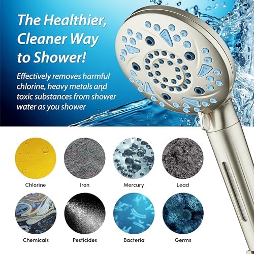AquaCare High Pressure 10 Spray Mode Filtered Showerhead - Handheld Shower Head Filters Chlorine to Heal Dry Skin, Revive Hair - Dual Power Wash Cleans Tub, Tile, Pets - Hard Water Softener, Nickel - Image 6