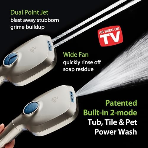 AquaCare High Pressure 10 Spray Mode Filtered Showerhead - Handheld Shower Head Filters Chlorine to Heal Dry Skin, Revive Hair - Dual Power Wash Cleans Tub, Tile, Pets - Hard Water Softener, Nickel - Image 3