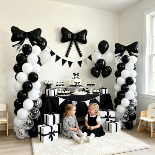 Black and White Bow Balloon Column Stand Kit Set of 2 for Floor - Image 2