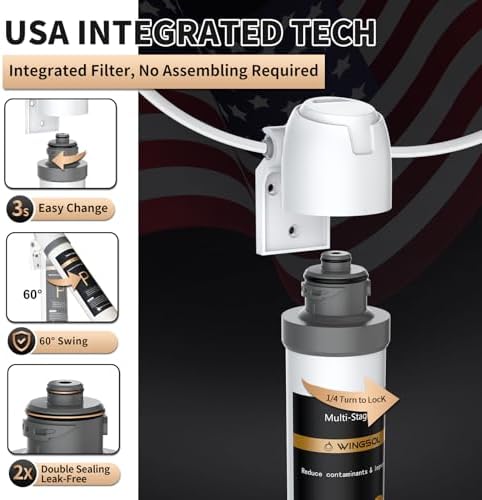 WINGSOL Under Sink Water Filter System with Chrome Faucet, NSF/ANSI 42&53 Anti-Clog Pleated Filter Quick Change EZ Install, Reduce PFAS/Lead/Chlorine/Sediment, 8K Gallons Long-Lasting Water Filter - Image 6