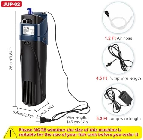 coospider-repta 132GPH Fish Tank Filter Aquarium Green Clean Submersible Machine, U-V for Aquarium for 10-60 Gal Tank - Image 7