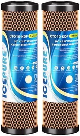 ICEPURE 1 Micron 2.5" x 10" Whole House Water Filter Coconut Shell Activated CTO Carbon and KDF Cartridge for Home, Compatible with WFPFC8002, WFPFC9001, FXWTC, SCWH-5, WHEF-WHWC, AMZN-SCWH-5, 2PACK by ICEPURE