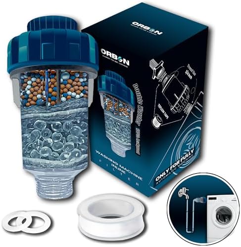 Washing Machine Water Filter & Softener | Inline Hard Water Filter with Crystal Resin & Tourmaline Balls | Hose Filter for Washing Machines | 100% Leakproof Design (Only for Washing Machines) by ORBON