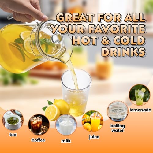 Plastic Juice Pitcher with Lids & cups, 50 oz Large Capacity, Shatterproof & BPA-Free Water Jug for Tea, Lemonade, Sangria, Juice, Beverages - Image 3