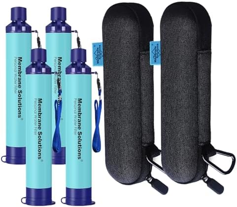 Membrane Solutions Personal Water Filter Straw (Pack of 4) Bundle with 2 Pieces Carry Case for Portable Travel and Storage by MembraneSolutions