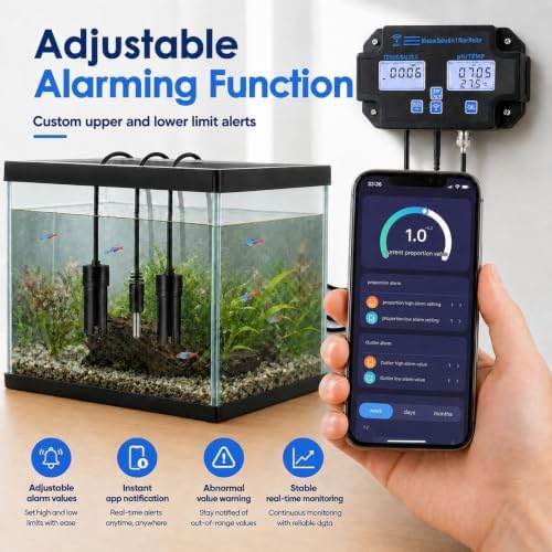 Smart Water Quality Tester 6-in-1 pH/EC/TDS/Salinity/S.G and Temperature Meter with Wi-Fi Continuous Monitor Wall-Mounted pH Water Meter with ATC and Easy Calibration for Aquariums, Hydroponics - Image 4