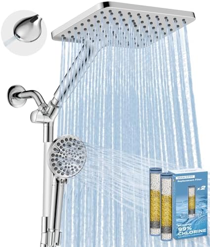 MakeFit Dual Filtered Rain Shower Head Combo, High Pressure Handheld Shower Head with Adjustable Bar - Rainfall Shower Head And Showerhead with Filter for Hard Water - Removes Chlorine by MakeFit