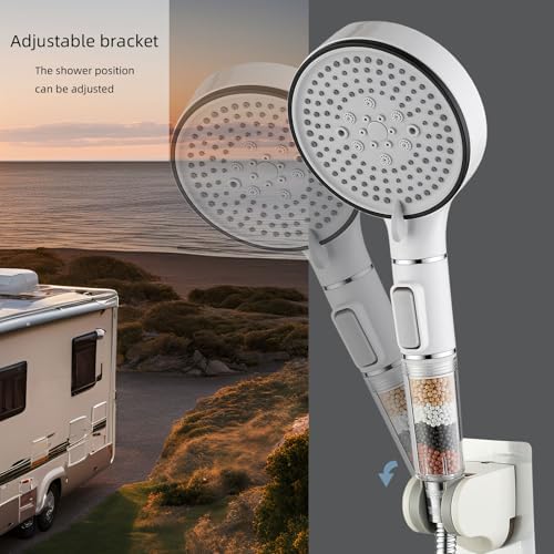RV Shower Head with Hose, High Pressure 5 Setting Shower Head with Filter and On/Off, Water Saving Shower Head for RV/Camper, Travel Trailer, Motorhome,White，Save water (White) - Image 4