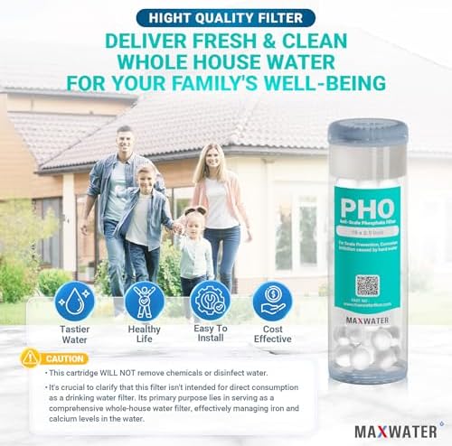 Max Water 10" x 2.5" Anti-Scale Water Filter Cartridge, Siliphos Polyphosphate (PHO) Replacement Filter, Fits Standard 10" Whole House Water Filtration System, Reduces Scale, Corrosion & Iron Staining - Image 6